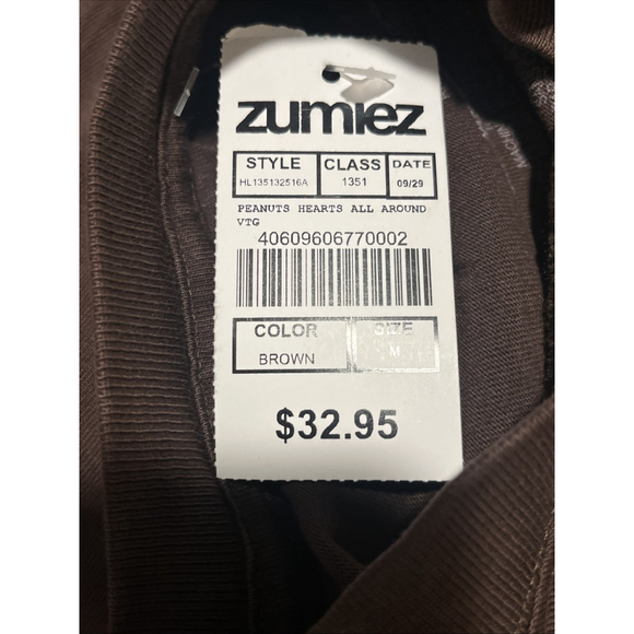 Peanuts Zumiez Snoopy Hearts T-Shirt Unisex Size Medium Brown - Picture 7 of 8